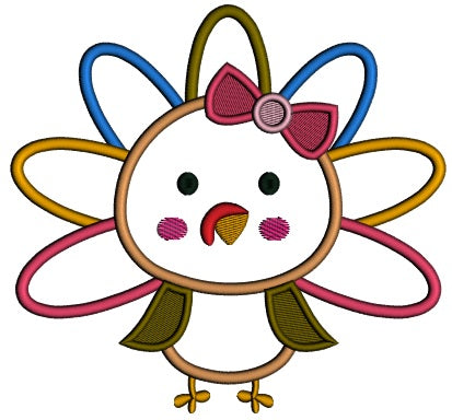 Cute Baby Girl Turkey Applique Machine Embroidery Digitized Design Pattern