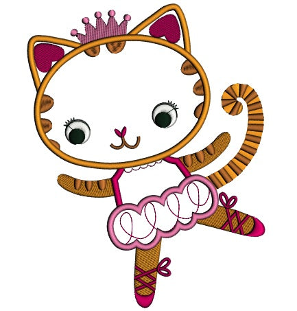 Cute Ballerina Cat with a little Crown Applique Machine Embroidery Digitized Design Pattern