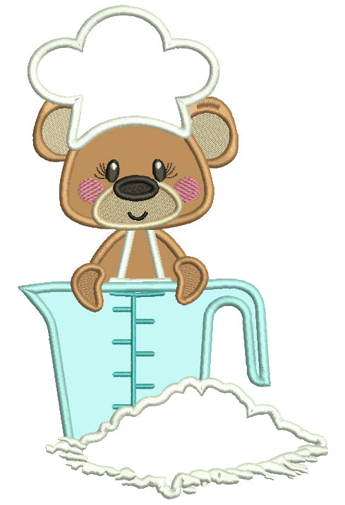 Cute Bear Cook Measureng Flour Applique Machine Embroidery Digitized Design Pattern