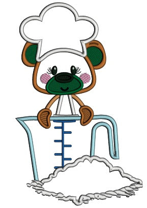 Cute Bear Cook Measureng Flour Applique Machine Embroidery Digitized Design Pattern