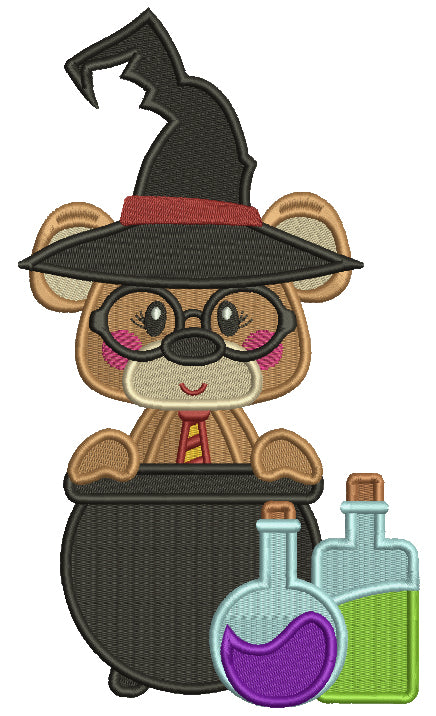 Cute Bear Looks Like Harry Potter With Potions Wearing Sorting Hat Filled Machine Embroidery Design Digitized Pattern