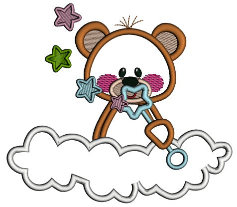 Cute Bear Sitting On The Cloud Applique Machine Embroidery Design Digitized