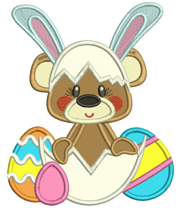 Cute Bear Wearing Bunny Ears Easter Applique Machine Embroidery Design Digitized Pattern