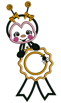 Cute Bee Holding Graduation Seal School Applique Machine Embroidery Design Digitized Pattern