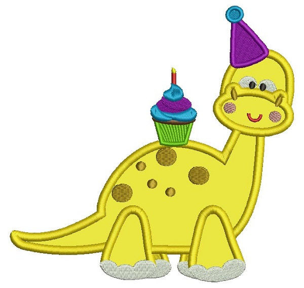 Cute Birthday Dino Applique Machine Embroidery Design Digitized Pattern