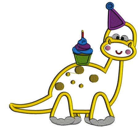 Cute Birthday Dino Applique Machine Embroidery Design Digitized Pattern