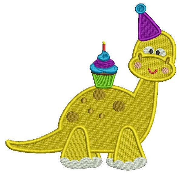 Cute Birthday Dino Filled Machine Embroidery Design Digitized Pattern