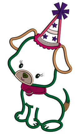 Cute Birthday Puppy Applique Machine Embroidery Design Digitized Pattern