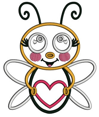 Cute Boy Bee Holding Heart Valentine's Day Applique Machine Embroidery Design Digitized Pattern