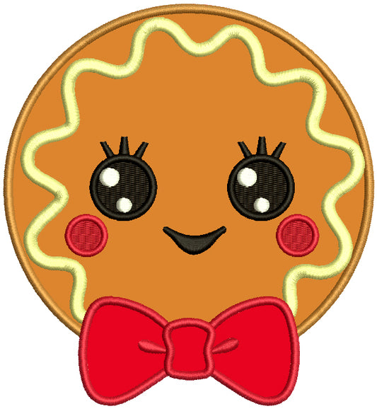 Cute Boy Cookie With a Huge Bow Applique Machine Embroidery Design Digitized Pattern