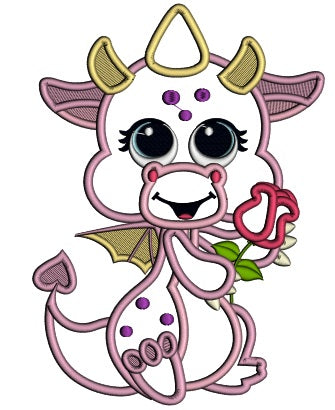 Cute Boy Dragon Holding a Rose Applique Machine Embroidery Design Digitized Pattern