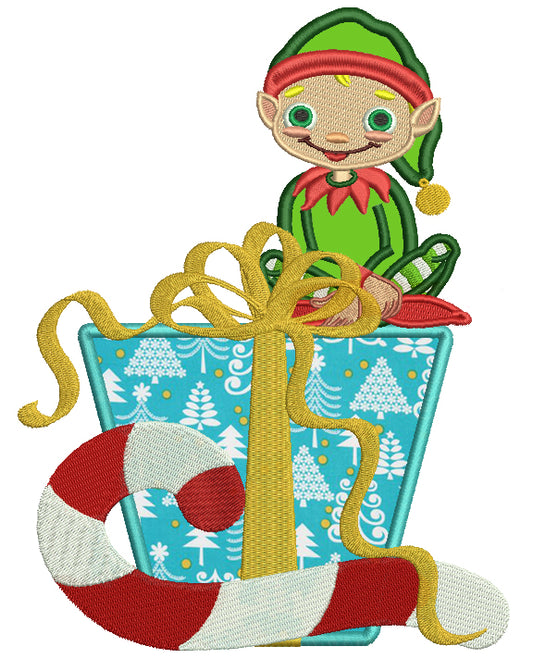 Cute Boy Elf With Presents Christmas Applique Machine Embroidery Digitized Design Pattern
