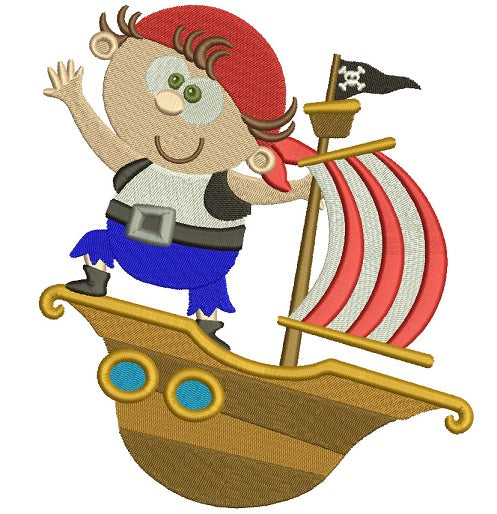 Cute Boy Pirate on a Ship Marine Filled Machine Embroidery Digitized Design Pattern