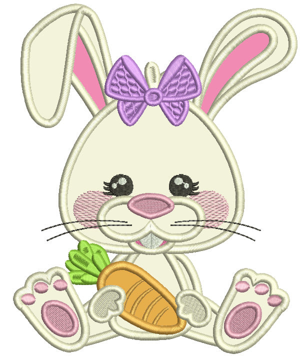 Cute Bunny Wearing Cute Hair Bow Easter Applique Machine Embroidery Design Digitized Pattern