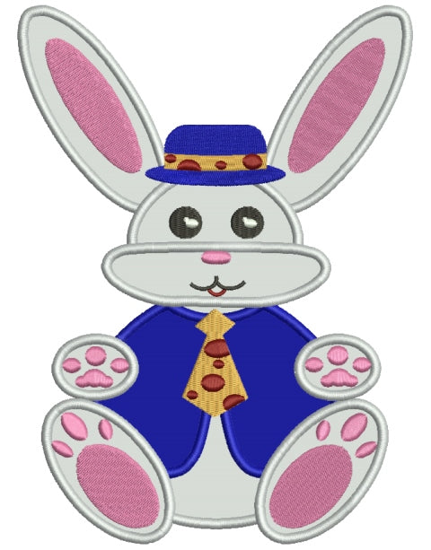 Cute Bunny Wearing a Hat Applique Machine Embroidery Digitized Design Pattern