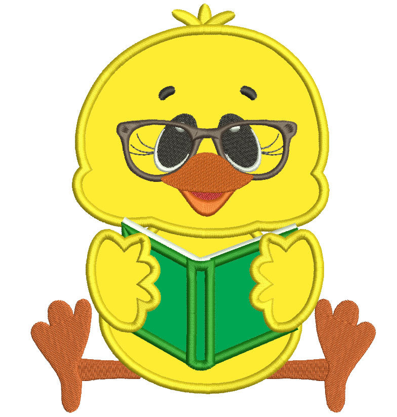 Cute Chick Reading a Book School Applique Machine Embroidery Design Digitized Pattern