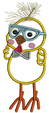 Cute Chick With a Big Bow Tie Applique Machine Embroidery Design Digitized Pattern