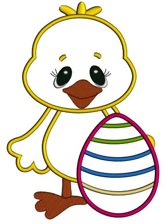Cute Chick with Easter Egg Applique Machine Embroidery Digitized Design Pattern