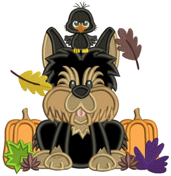 Cute Dog With a Bird Halloween Applique Machine Embroidery Design Digitized Pattern