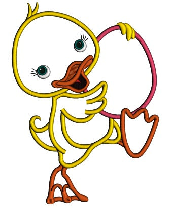 Cute Duck With Easter Egg Applique Machine Embroidery Design Digitized Pattern