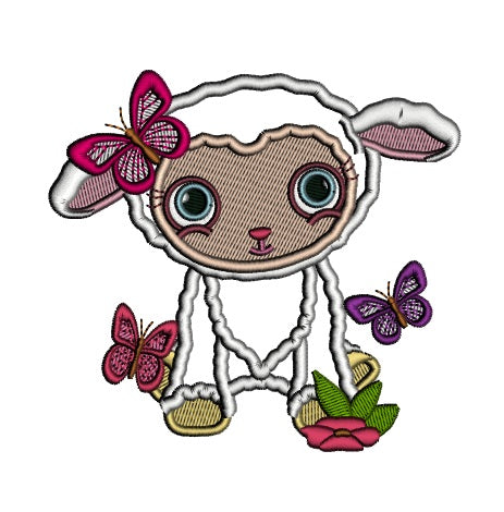 Cute Easter Lamb With a Pretty Butterflies Applique Machine Embroidery Design Digitized Pattern
