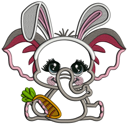Cute Elephant Baby Girl With Bunny Ears Easter Applique Machine Embroidery Design Digitized Pattern
