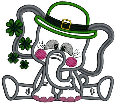 Cute Elephant Wearing St. Patrick's Day Hat Applique Machine Embroidery Design Digitized
