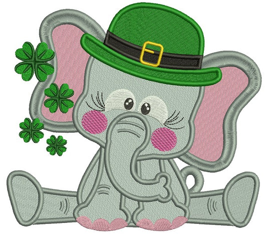 Cute Elephant Wearing St. Patrick's Day Hat Filled Machine Embroidery Design Digitized