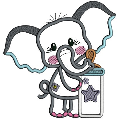 Cute Elephant With Baby Bottle Applique Machine Embroidery Design Digitized Pattern