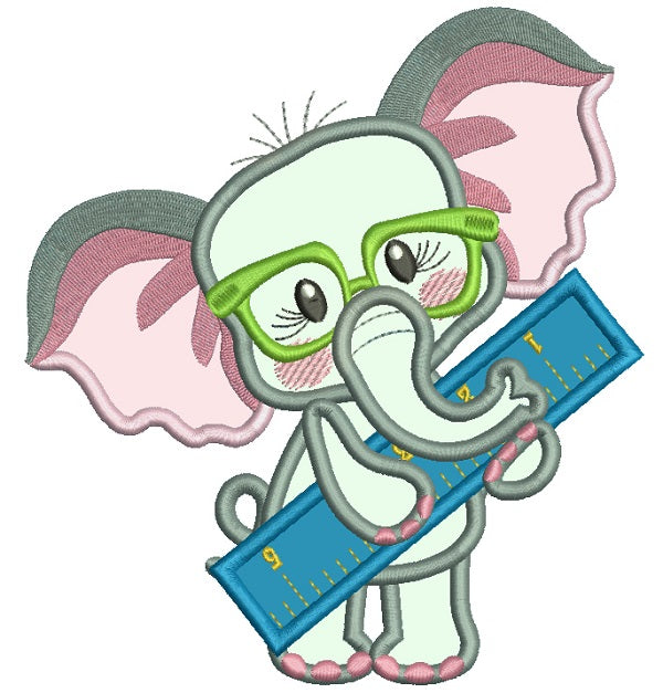 Cute Elephant With a Ruler Back To School Applique Machine Embroidery Design Digitized Pattern