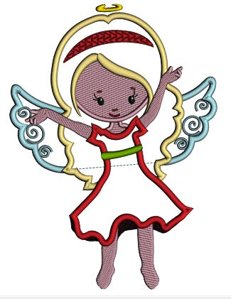 Cute Fairy Wearing Red Dress Applique Machine Embroidery Design Digitized Pattern