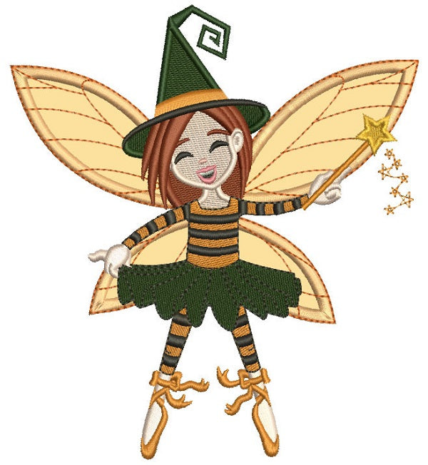 Cute Fairy Witch Halloween Applique Machine Embroidery Design Digitized Pattern