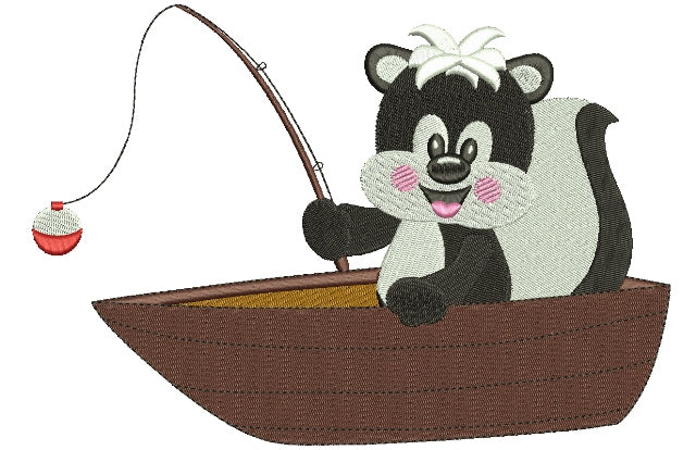 Cute Fishing Baby Skunk Filled Machine Embroidery Digitized Design Pattern
