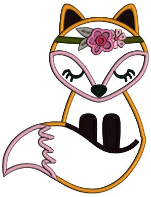Cute Fox Wearing Fall Headband Applique Machine Embroidery Design Digitized Pattern
