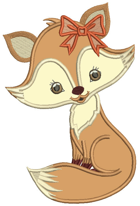 Cute Fox With Hair Bow Applique Machine Embroidery Design Digitized Pattern