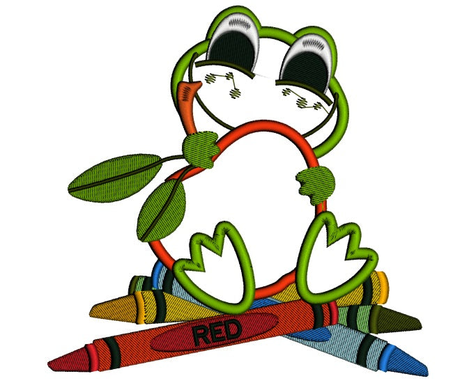 Cute Froggy With an Apple Applique Machine Embroidery Digitized Design Pattern