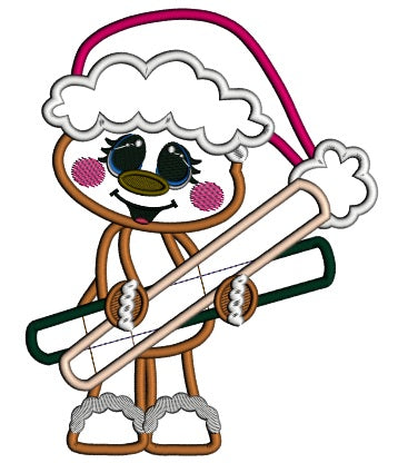 Cute Gingerbread Man Holding a Huge Candy Christmas Applique Machine Embroidery Design Digitized Pattern