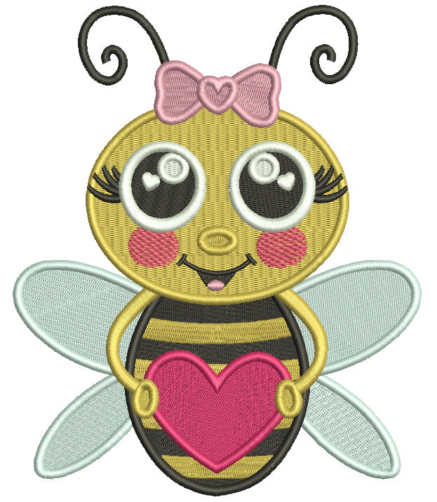 Bumble Bee and Heart Embroidery Design - NextEmbroidery