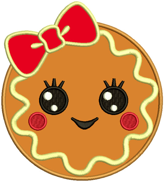 Cute Girl Cookie With a Huge Bow Applique Machine Embroidery Design Digitized Pattern