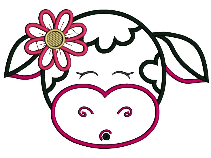 Cute Girl Cow With Big Flower Applique Machine Embroidery Design Digitized Pattern
