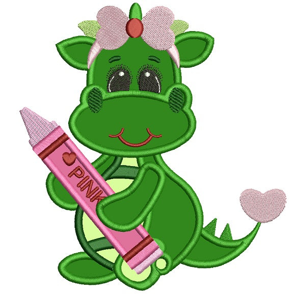 Cute Girl Dino Applique Machine Embroidery Digitized Design Pattern