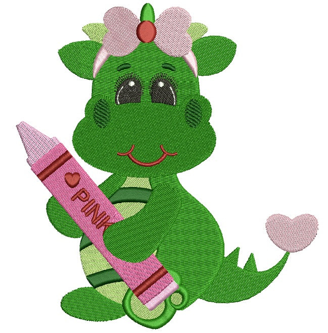 Cute Girl Dino Filled Machine Embroidery Digitized Design Pattern