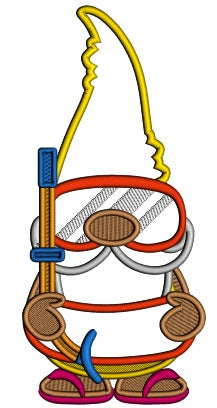 Cute Gnome Snorkeling Applique Summer Machine Embroidery Design Digitized Pattern