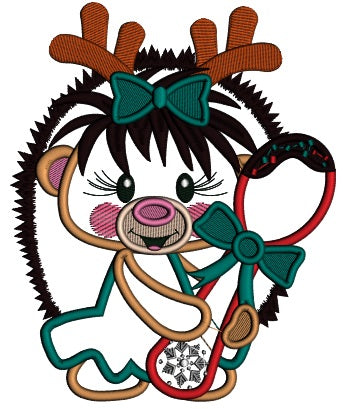 Cute Hedgehog Holding a Spoon Applique Christmas Machine Embroidery Design Digitized Pattern