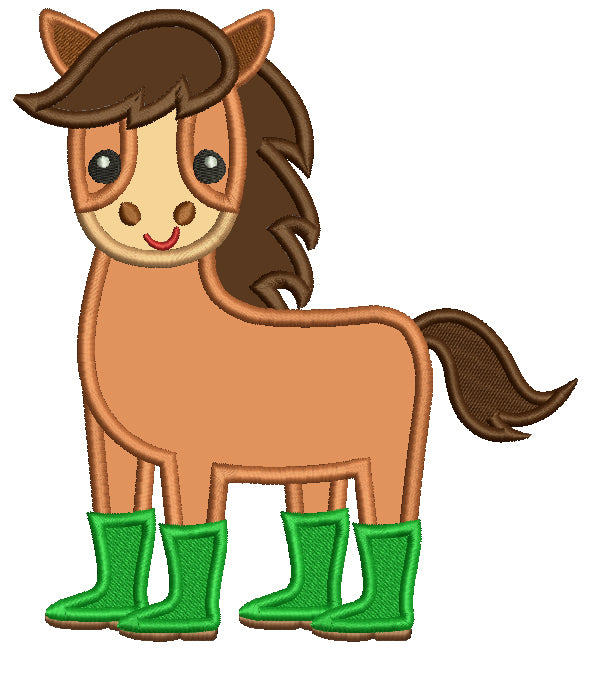 Cute Horse Wearing Rain Boots Applique Machine Embroidery Design Digitized Pattern