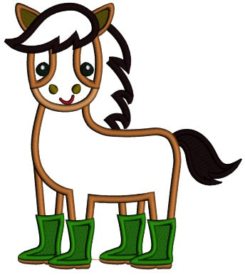Cute Horse Wearing Rain Boots Applique Machine Embroidery Design Digitized Pattern