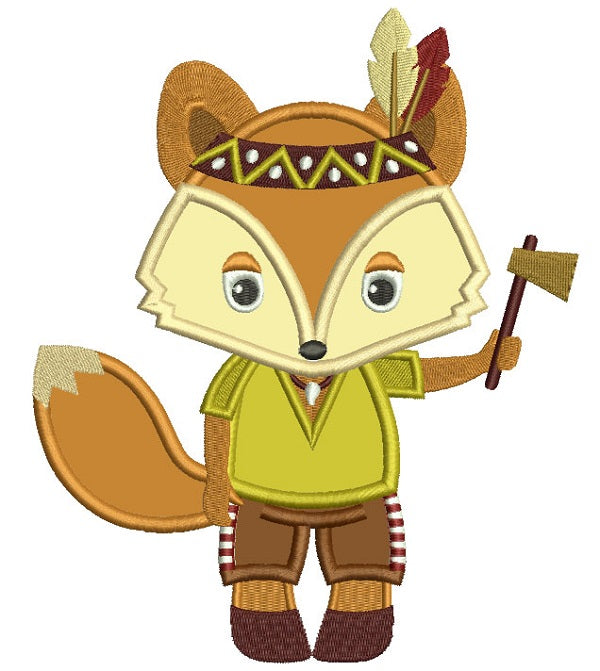Cute Indian Fox Thanksgiving Applique Machine Embroidery Design Digitized Pattern