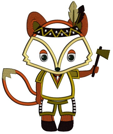 Cute Indian Fox Thanksgiving Applique Machine Embroidery Design Digitized Pattern
