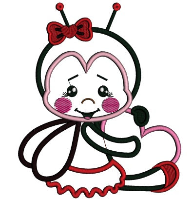 Cute Ladybug Holding A Heart Applique Machine Embroidery Design Digitized Pattern