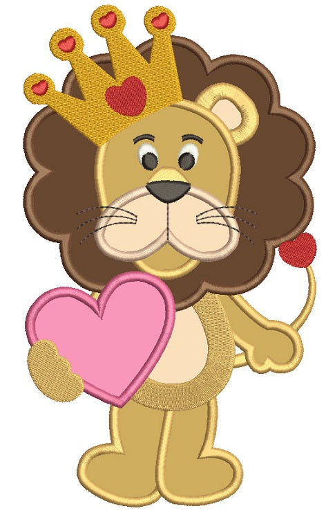 Cute Lion With a Big Heart Applique Machine Embroidery Design Digitized Pattern